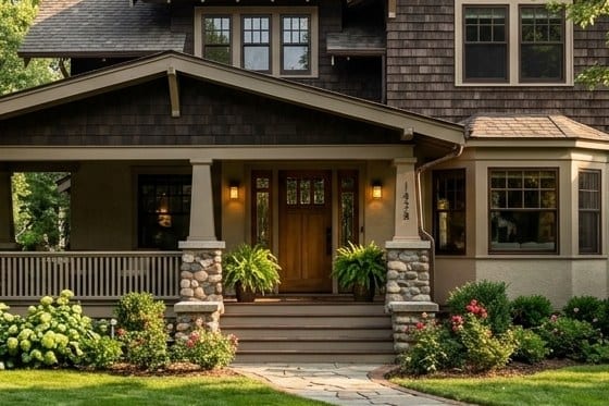 The front door, up the porch steps